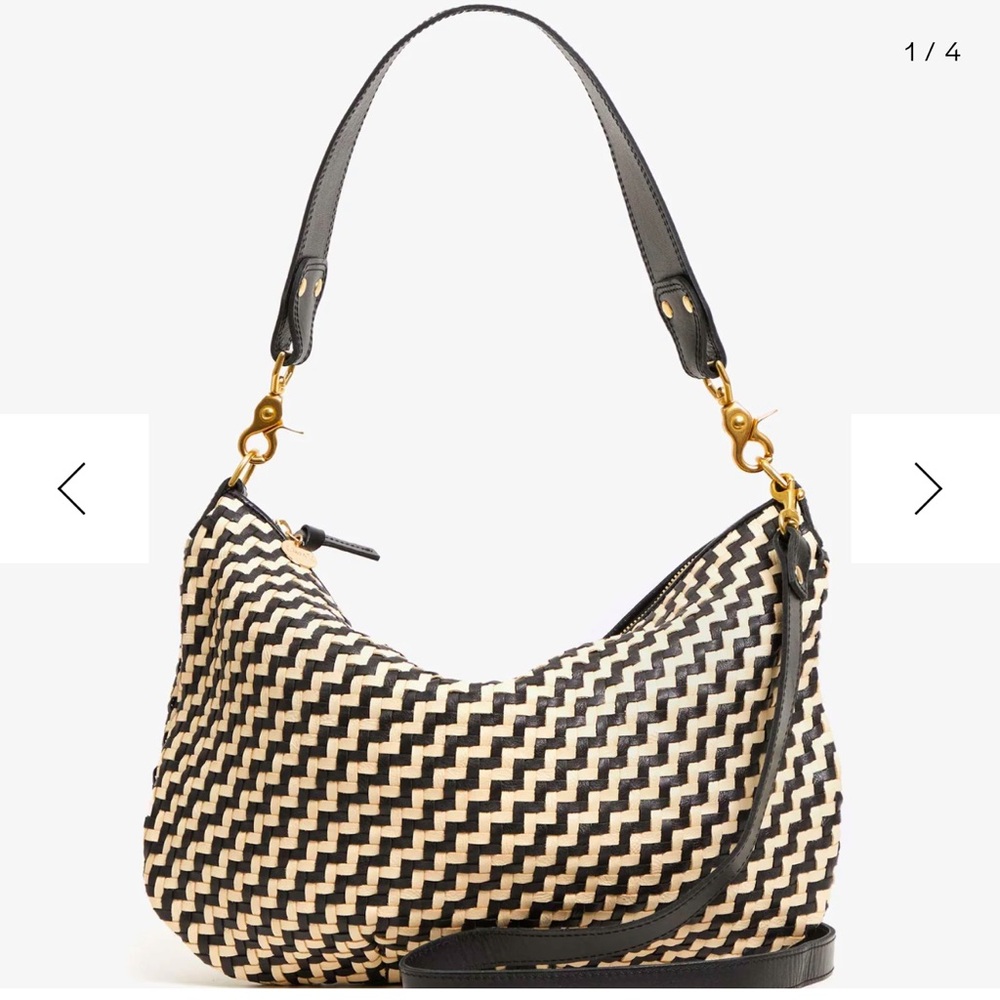 Clare V. Moyen Messenger in Black and Cream Zig Zag Woven